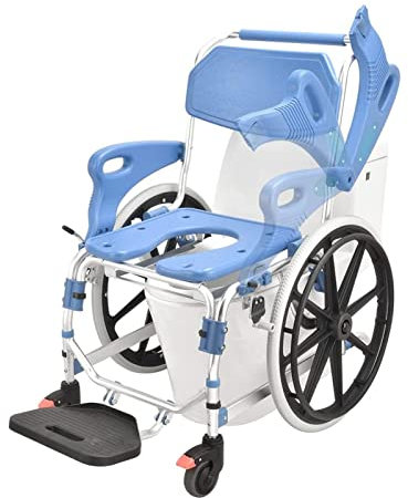 Chaise Roulante de Douche 22 Roues,Chaise de Toilette pour Personnes âgées,Personnes Handicapées,Chaise de Douche avec Accoudoirs Relevables et Dossier,Fauteuil Roulant avec Siège Rembourré