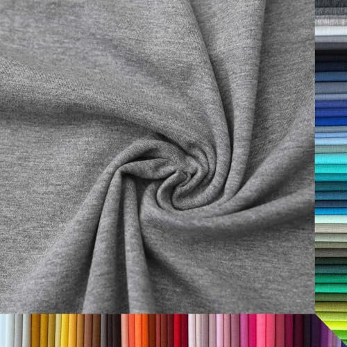 Jersey Stoff Uni - Hochwertiger Baumwolljersey - Meterware, 220g/m², Öko-Tex Standard 100 - Jerseystoffe ab 25 cm Länge Farbe Grau Melange