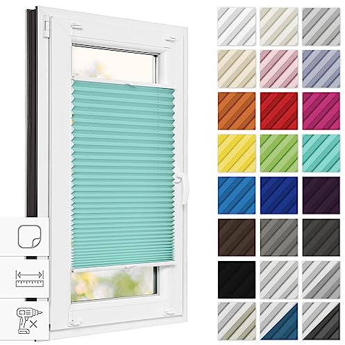 Estika Plissee zum kleben 90 cm x 200 cm - Türkis - Plissee ohne Bohren, Plissee kleben, Rollos für Fenster ohne Bohren, Jalousien Fenster für innen, Raffrollo, Fenster plissee
