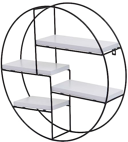 Mendler Wandregal HWC-K76, Hängeregal Schweberegal Regal, 4 Regalböden Metall Massiv-Holz Industrial 45x45x11cm - weiß