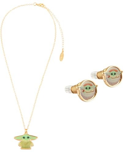 Disney Lilo und Stitch Schmuckset, Mickey & Minnie Mouse Armband Halsband Schmuckkästchen - Mädchen Geschenke (Gold Baby Yoda)