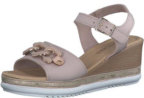 MARCO TOZZI Damen Sandalen mit Keilabsatz mit Verstellbarem Riemen aus Leder, Rosa (Rose Nubuck), 40 EU