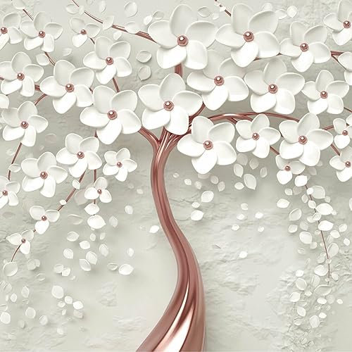 Muralo - 3D Tapete Vliestapete - Fototapete 3d Effekt - Tapete für Wohnzimmer Schlafzimmer Wandtapete - abstrakte Fototapete - Baum mit weißen Blumen Motiv - Br. 368cm x Hö. 254cm