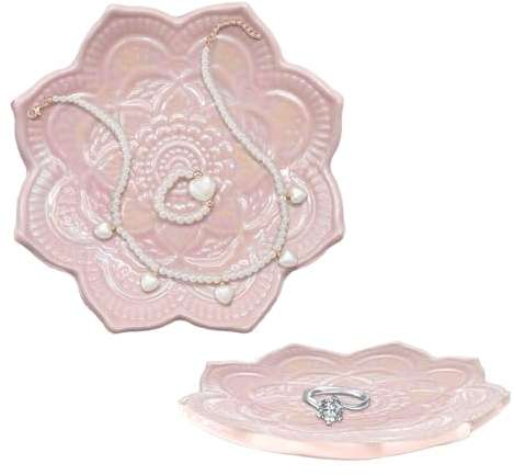 Plato de joyería de cerámica,bandeja de joyería de hojas, bandeja de llaves,soporte de plato de anillo pequeño,bandeja de joyería,bandeja de trinket, para decoración de sala de mesa (Pequeño Rosa)