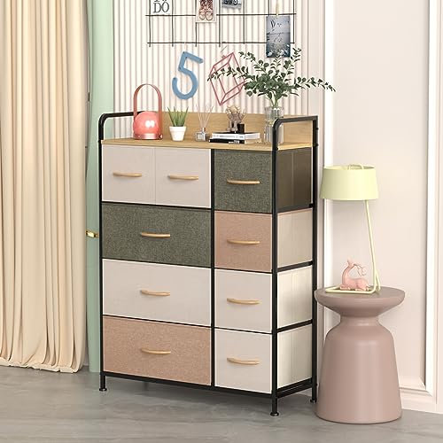 PIPIPOXER Kommode Sideboards mit Schubladen, Schrank mit 9 Schubladen aus Stoff, Kommode mit Metall Rahmen für Schubladenschrank TV Schränke,Schlafzimmer, Wohnzimmer, Kinderzimmer, Flur 80X29x106cm