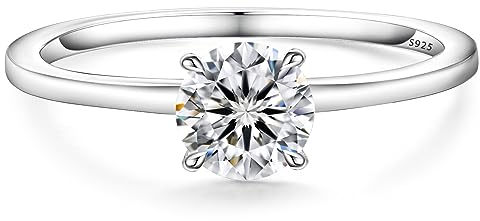 KRKC&CO Verlobungsring Damen Moissanite, 0,5 Karat Diamantring Solitärring, Ring Silber 925 Weißgold, VVS1 D Farbe, Verlobung Verlöbnis Hochzeit Jubiläum Geburtstag Geschenk für Frauen, 54 (17,2)