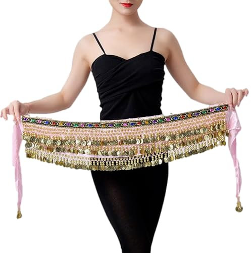 Floatdream Bufanda de Cadera, Bufanda de Cadera de Gasa, Bufanda de Cadera de Danza del Vientre, para Actuaciones en Escenario, Actuaciones en Cumpleaños, Actuaciones en Fiestas(Rosa)