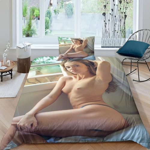 IOFEER Sexy Girl 3D Bettwäsche-Set Deluxe Mikrofaser Weiche Beautiful Woman Bettbezug Mit Reißverschluss Und Kissenbezüge Geeignet Für Männer Und Frauen Single（135x200cm）