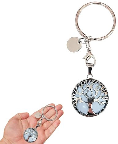 1 Pezzi Portachiavi Albero della Vita, Portachiavi Chakra in Quarzo, Portachiavi in Pietra di Cristallo Naturale, Portachiavi Guarigione Reiki, Portachiavi Pendentif in Pietra Preziosa Fatto a Mano