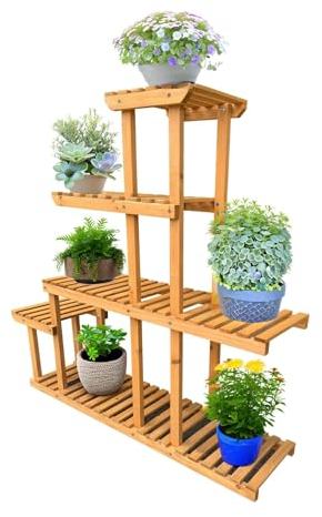 Coemo Blumenregal Lena - 5 Etagen Holz Pflanzenständer für Innen- und Außennutzung - platzsparendes Pflanzenregal - LxBxH ca. 102x25x95 cm