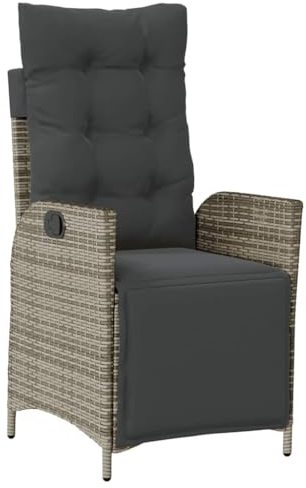 vidaXL Gartensessel mit Fußteil, Gartenstuhl Verstellbare Rückenlehne Fußteil, Sessel Stuhl Stahlrahmen, Gartenmöbel, Grau Poly Rattan
