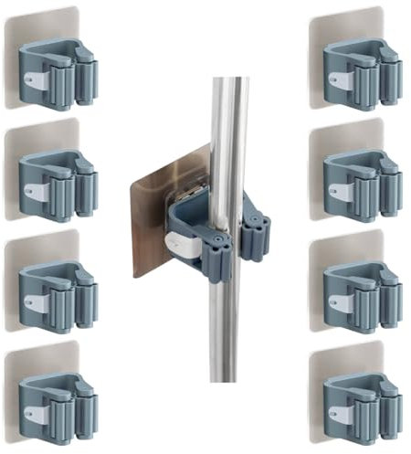 Littlegaofeithing 8 pz Gancio per scopa da parete, senza forcella, porta scope, per bagno, cucina, ufficio, giardino, garage, (grigio)