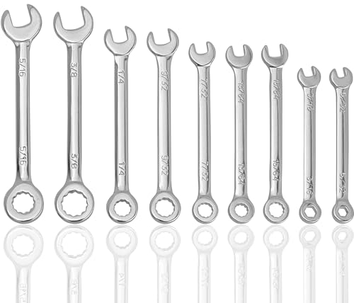 Treki Small Wrench Set, 10Pcs SAE Mini Combination Wrenches 5/32-7/16 Open and Box End Wrenches Small Ignition Wrench Spanner Repairing Tools