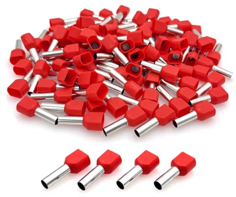 JZK 100 Stück rote Doppel-Aderendhülsen-Klemmen-Set, 2 x 6 mm² isolierte Kabel-Endhülsen zum Crimpen für Drahtverbindungen