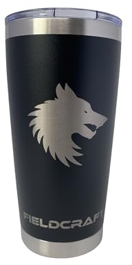 FIELDCRAFT 20 oz Tumbler Mug Stainless Steel Double-Walled, Laser Etched, Vacuum Sealed, Insulated Coffee Tea Hot Cold Drink Travel Mug Tumbler with Spill and Leak Proof Lid - Silicone Seals, Black