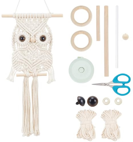 BEUNITONE Makramee-Kit für Anfänger, Eule, DIY-Makramee-Set mit Anleitung und Video, Wandbehang, Zubehör, Traumfänger-Set, 21 cm x 21 cm x 4 cm, Unisex, Bohème, Macrame, nicht zusammenklappbar