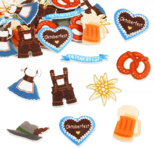 BOOMTOP 40 Stück Streudeko Oktoberfest Filz Konfetti Bayern Streuteile Tischdeko Edelweiss Bier Dirndl Brezel Lederhose Oktoberfest Wiesn Tischdekoration Bayerische Dekoration ca. 1-4 cm