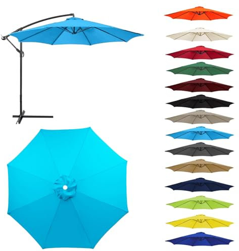 HonunGron Auvent De Remplacement pour Parasol 2,0/2,3/2,5/2,7m/3,0m, 6 Baleines/8 Baleines Toile De Parasol Déporté Remplacement Pour Cour,Jardin,Plage, Protection UV 50+ (3.0m-8 ribs,Bleu)