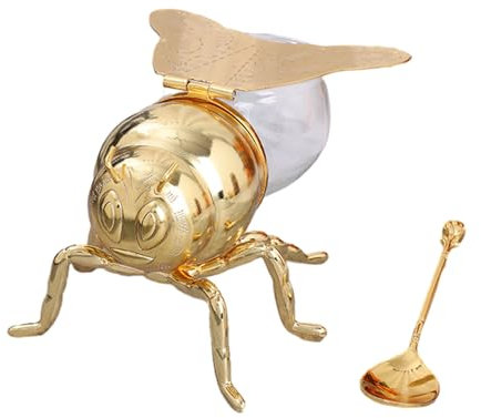 BYUTFA Bienen-Zuckerdose, Honigbienen-Form, Gewürzglas mit Löffel, Glas, Honigglas, Sirupspender, Gewürzbehälter, Zuckerhalter, Gewürzbox