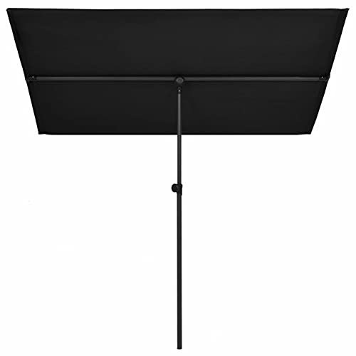 Homgoday Parasol de jardin avec manche en aluminium noir 2 x 1,5 m Grand parasol résistant à l'eau et protection solaire pour terrasse, plage, piscine