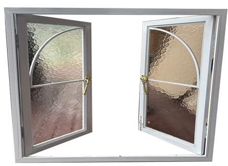 HJLKDYM Ventanas De La Casa, Ventana De Servicio Empotrada De Aluminio Vidrio Ondulado, Acero Plástico Vintage, Ventanas De Cristal Que Se Abren A 180(60x100cm)