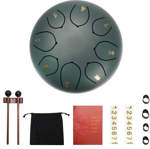 Regentrommel für Garten, Steel Tongue Drum 6 Zoll 8 Töne Zungentrommel, Rain Drum Outdoor, Chakra Drum Regen, Handpan Drum Steel Pan Töne Percussion Instrument für Meditation Yoga (Steingrün)