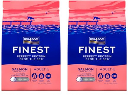 Fish4Dogs Finest Salmon and Potato Dog Food | Natural, Hypoallergenic Dog Food | Great for Healthy Skin and Coat | Rich in Omega 3, 6 and 9 (Large Kibble - 2 x 1.5kg)
