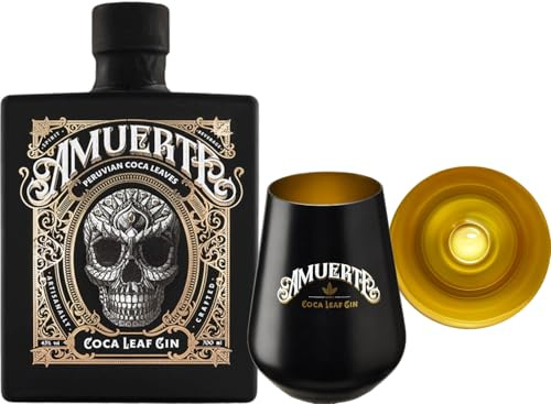 Amuerte Coca Leaf Gin 70 cl con 2 Bicchieri Originali | IDEA REGALO - GIFT IDEA (Nero)