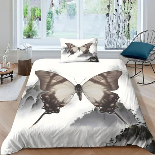 Lujoso juego de funda de edredón de mariposa de tinta 3D, juego de ropa de cama de microfibra suave con funda de edredón y funda de almohada, ideal para niños, adultos y adolescentes, tamaño