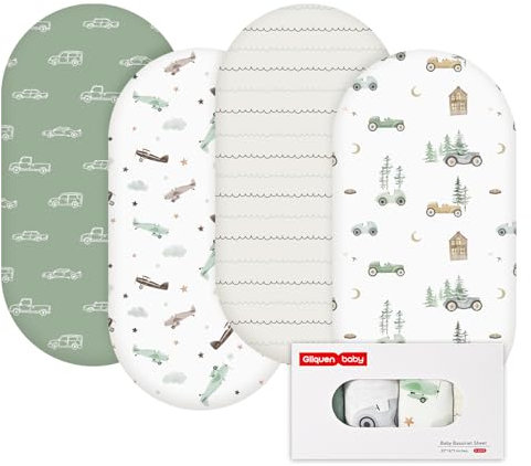 GLLQUEN BABY Bettlaken Spannbettlaken für Babybett 4 Pack,Matratzenschoner für Laufgitter, Oeko-tex100 Moseskorb Baby Spannbetttuch Bezug, Kinderwagen Matratzenbezug für Neugeborenes Auto