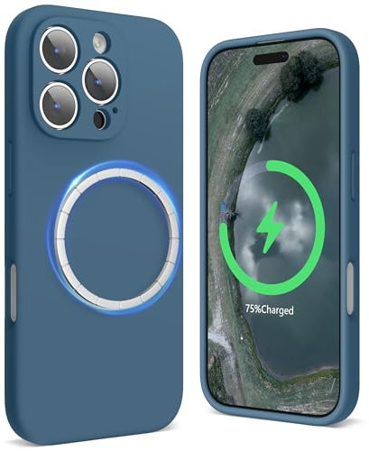 SURPHY Magnetic Design for iPhone 16 Pro Case, Liquid Silicone Protection for Each Lens Shockproof Gel Rubber Phone Case for iPhone 16 Pro 6.3 inch 2024, Lake Green