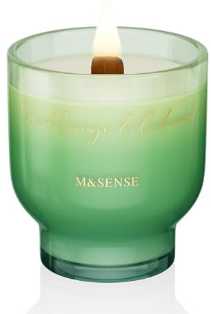 M&SENSE 270g Duftkerze Blutorange Zedernholz mit Knisterndem Holzdocht - 55 Stunden Lang Brennende Sojawachs Duftkerzen im Glas, Luxusgeschenke für Frauen, Ungiftige Aromatherapiekerze