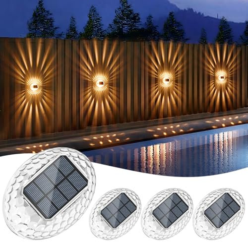Quntis Solar Wandleuchte Außen 4er Set, Wasserdichte Solarlampen für Außen Wand, 360° Beleuchtung Garten-Deko, Außenleuchte für Zaun Balkon Terrasse Mauer Treppe, Solarleuchte Zaunbeleuchtung Warmweiß