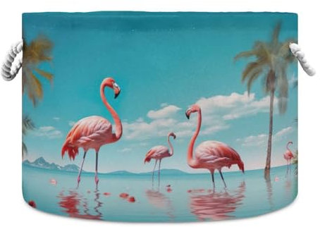 Grckit Panier à linge flamants roses extra large 50,8 x 35,6 cm panier à jouets panier décoratif en corde de coton avec poignée