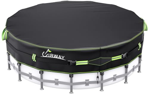 UIRWAY 500D Poolabdeckung Rund 427cm [2025 Verbesserte Schwerlastplane] Abdeckplane Pool mit UV-Schutz, Neue Super-Winddichte Spanngurte mit Gel-Beschichtung – Robuste Poolplane für Aufstellbecken