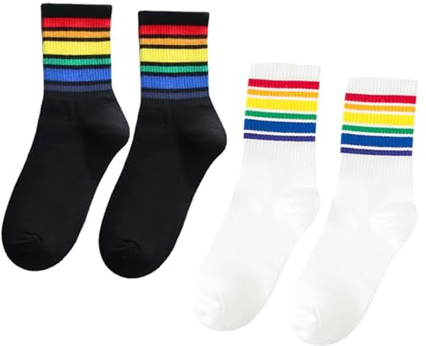 Visxcnu 2 Paare Pride Socken, Regenbogen Socken, Bunte Flagge Pride Csd Sportsocken Unisex Lgbtq Accessoires Regenbogen Geschenke, Schwule Stolz Weiß Herren Damen