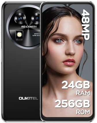OUKITEL C37 Téléphone Portable, 24Go+256Go/1TB Extensible, 6.6'' FHD Écran Octa-Core Android 13 Smartphone Pas Cher, 5150mAh, 48MP+32MP Caméra Panoramique, Dual SIM, Wi-FI, 4G, Face ID, GPS-Noir