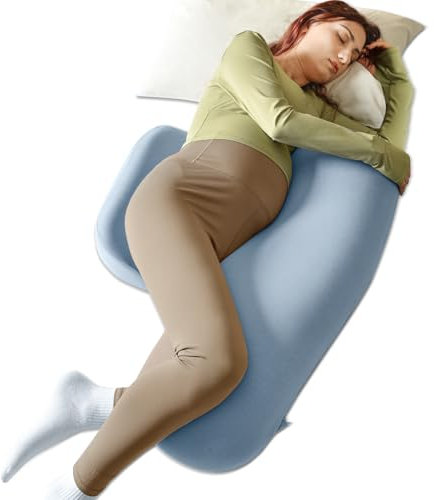 WEIKA Pregnancy Pillows for Sleeping, Memory Foam Maternity Pillow for Side Sleeper Pregnant Women, Pregnancy Body Pillow Support for Back, Belly, Hips, Detachable Pillow Cover(Blue)