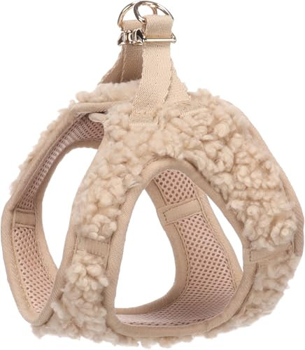 Flamingo Step&Go Hundegeschirr Pookie – Beige – Größe S (A: 30–35 cm, B: 37–40 cm, 5 mm) – Weiches Fleecegeschirr mit Klettverschluss, Klickschnalle und goldfarbenen Details