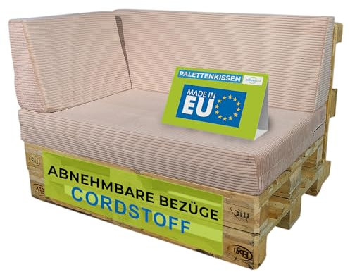 Pillows24 - Palettenkissen 3-teiliges Set aus Cordstoff | Sitzkissen & Rückenkissen für Europaletten 120x80 | Weiche Palettenauflage für Wohnzimmer, Garten oder Balkon | Made in EU | Rosa
