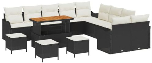 vidaXL Garten-Sofa-Set 14 pcs Schwarz Poly-Rattan, Stylische Gartenmöbel, langlebiges Outdoor-Sofa und Lounge-Couch für die Terrasse, Set und Ecksofa