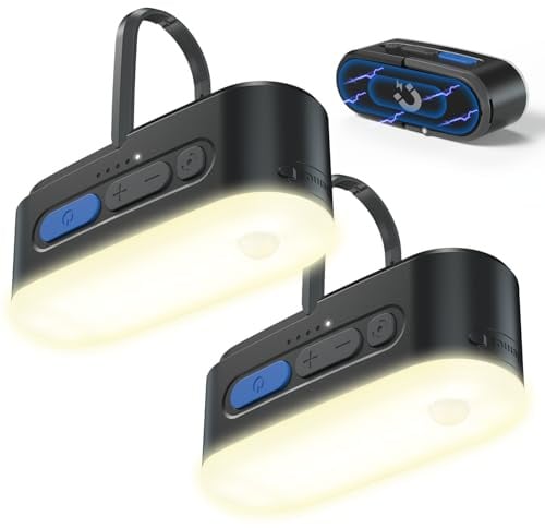 Clemas Motion Sensor Camping Lights,Rechargeable Camping Lantern, Portable Hanging Tent Lights,IPX5 Waterproof Emergency Light for Outdoor,SOS Mode Hurricane Power Outages,Magnet Work Light,2 Pack