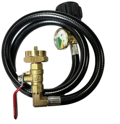 Jonikuper Kit de recharge de tuyau d'extension de propane de 9 m avec manomètre pour grils, chauffages, réchauds de camping, connecteur de réservoir de gaz de 9,1 kg à 0,5 kg, tuyau en caoutchouc