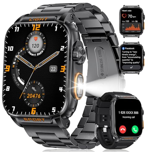 LIGE FV3 Smartwatch Herren mit Telefonfunktion, LED Taschenlampe Fitnesstracker, 100+ Sportmodi Schlafmonitor, IP68 Smartwatches Wasserdicht, Uhren Smart Watch für Herren mit Android iOS