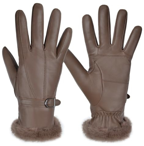 Harssidanzar Damen Lederhandschuhe Winter Thermo Fellgefüttert SL022EU