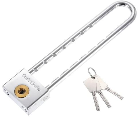 PATIKIL Long Shackle Padlock with Keys 190mm, Silver | Solid Brass,U-Shaped Extra Long Extended Adjustable Shackle Lock for Locker Padlock Glass Door Gym Gate Fence Shed