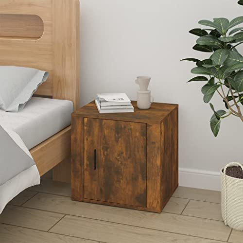 Nachttisch Eiche Rauchgrau 50 x 39 x 47 cm aus mehrschichtigem Holz, Schrank mit stabiler Tischplatte und großem Stauraum für Inneneinrichtung, elegantes Design und robustes Material