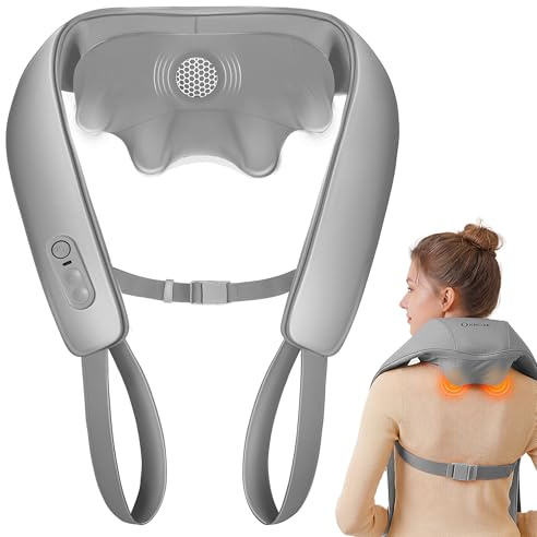 KNQZE® Shiatsu Massagegerät 4D, 2026 Kabellos Nackenmassagegerät mit Wärme, Verbesserte Graphenheizung, 4D Shiatsu Tief knetende Nackenmassage für Nacken, Schulter, Rücken, Geschenke für Männer, Grau
