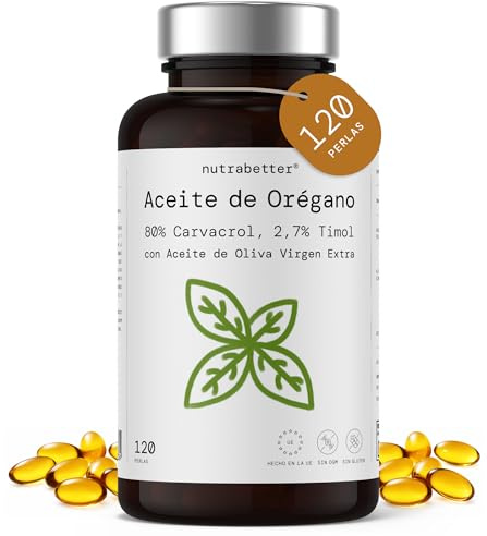 Aceite de Orégano Capsulas 150 mg - 80% Carvacrol y 2,7% de Timol - 120 Cápsulas Blandas - Con Aceite de Oliva Virgen Extra - Refuerzo Inmunitario, Bienestar Digestivo y Antioxidante - nutrabetter®