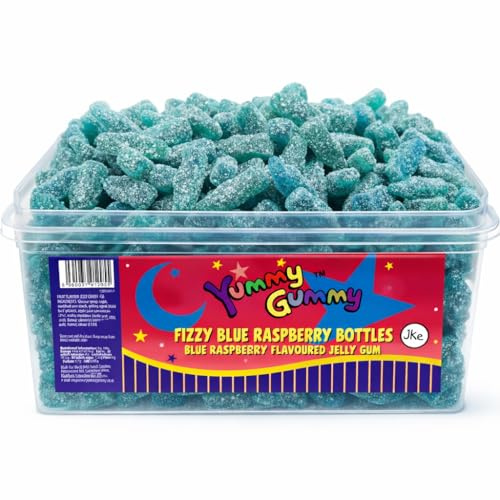Yummy Gummy Fizzy Blue Raspberry Bottles – Sour Blue Raspberry Jelly Sweets – Sugar Coated Candy Bottles – 900g Bulk Sharing Tub